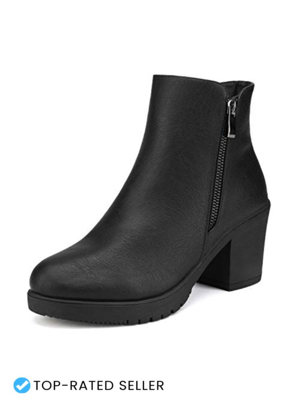 Women's Chunky Heel Platform Ankle Boots Side Zip Faux Leather